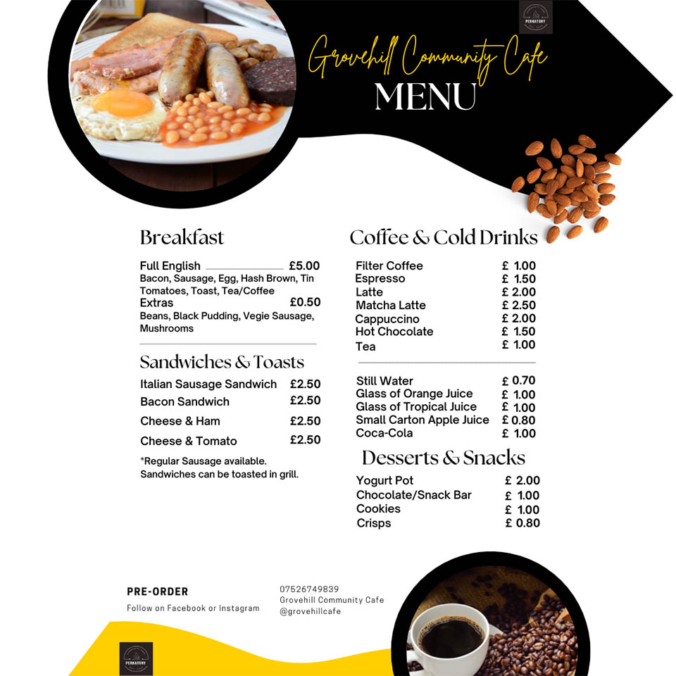 Grovehill Community Café menu November 2022